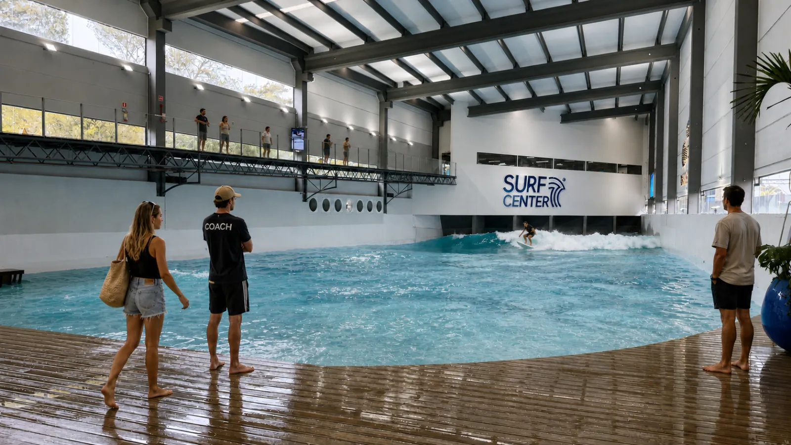 Surfista pegando onda na piscina da Surf Center em Curitiba, em operação