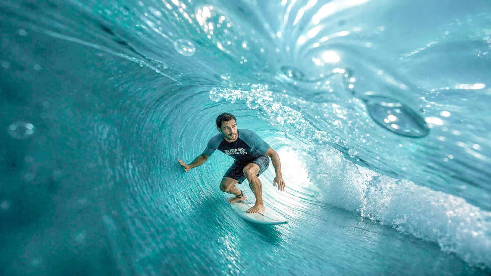 Tubo na piscina de ondas da Surf Center São Paulo