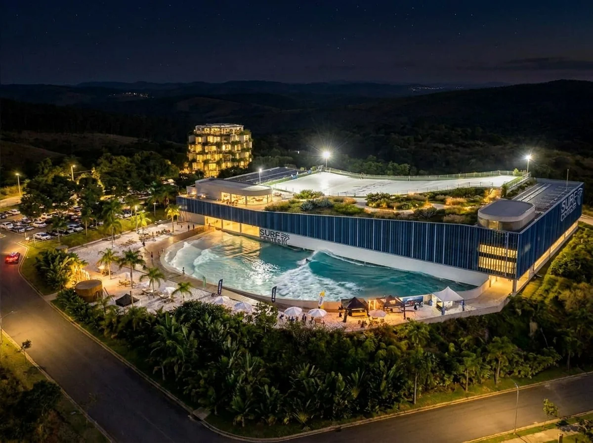 Vista aérea da piscina de ondas da Surf Center Belo Horizonte
