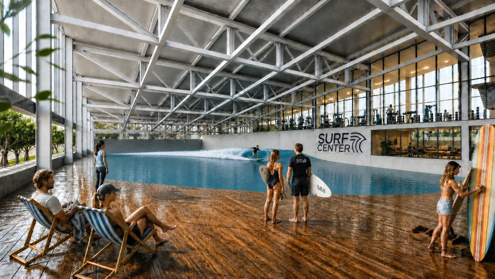 Onda indoor da Surf Center Ribeirão Preto vista do deck