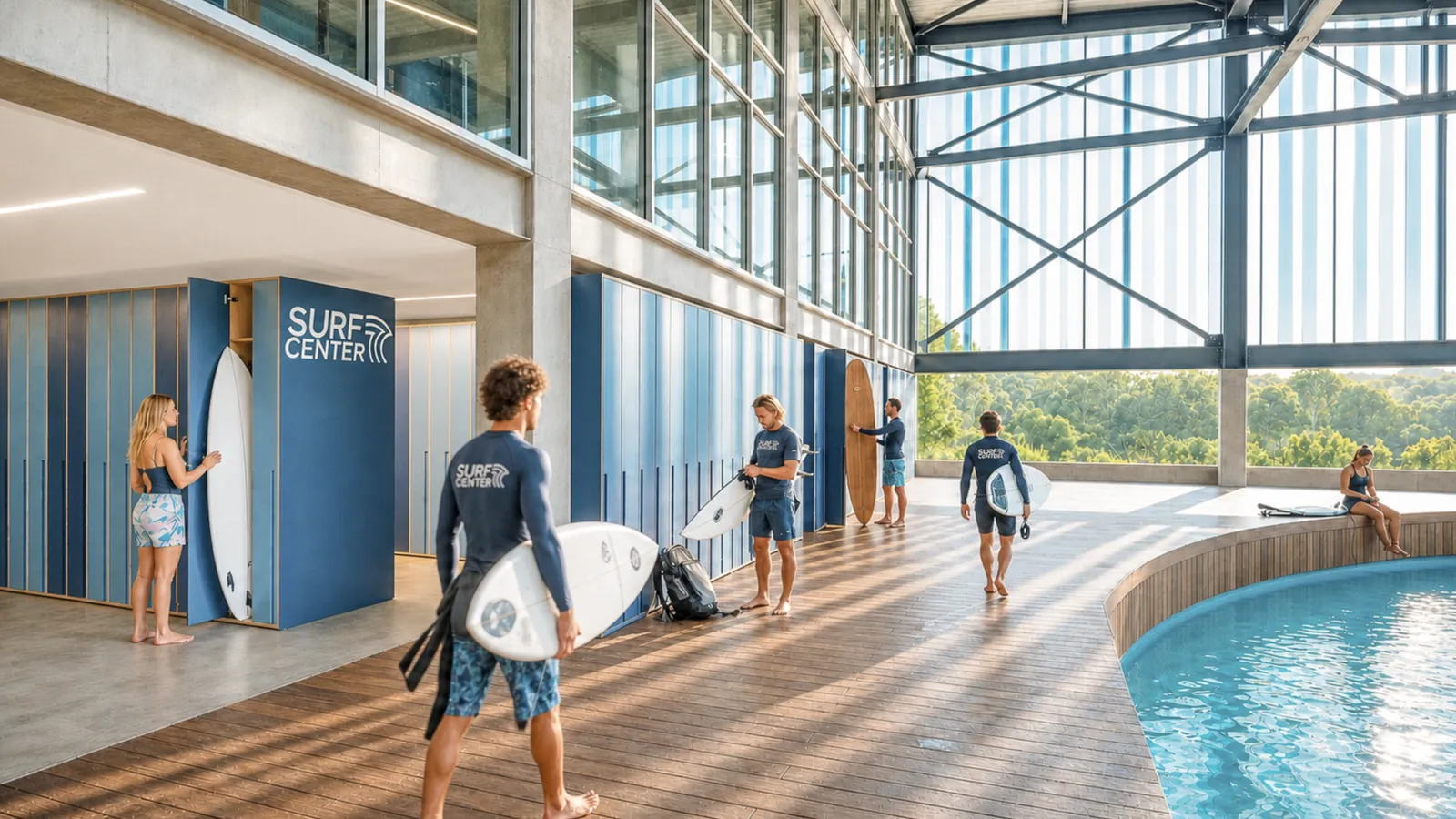 Recepção e rack de pranchas da Surf Center Ribeirão Preto
