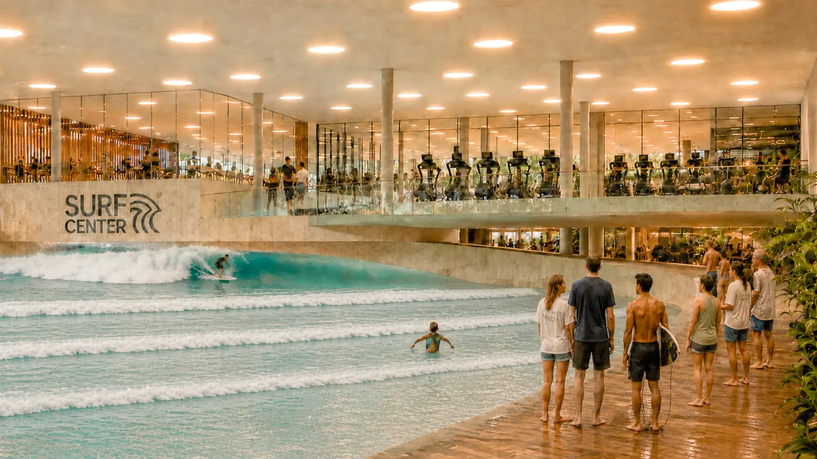 Piscina de ondas da Surf Center São Paulo vista do deck