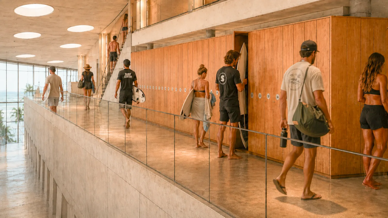 Vestiário e lockers da Surf Center São Paulo